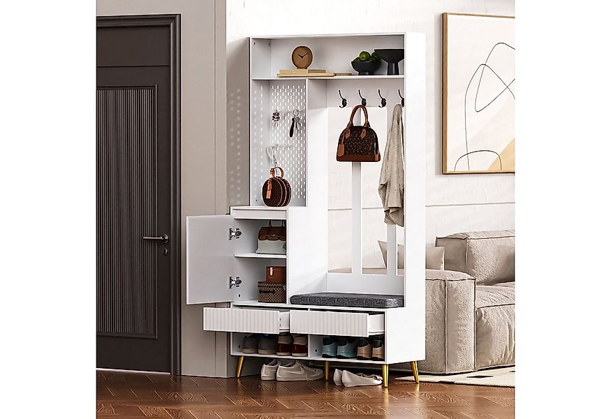 STILVORA Garderoben-Set Flurgarderobe mit sitzbank,Kleidungschrank weiß mit günstig online kaufen