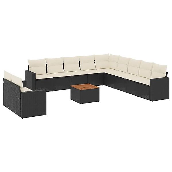 vidaXL 12-Tlg Garten-Sofagarnitur mit Kissen Schwarz Poly Rattan 3256532 günstig online kaufen