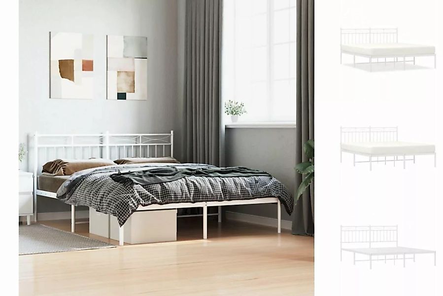 vidaXL Bettgestell Bettrahmen mit Kopfteil Metall Weiß 160x200 cm Bett Bett günstig online kaufen