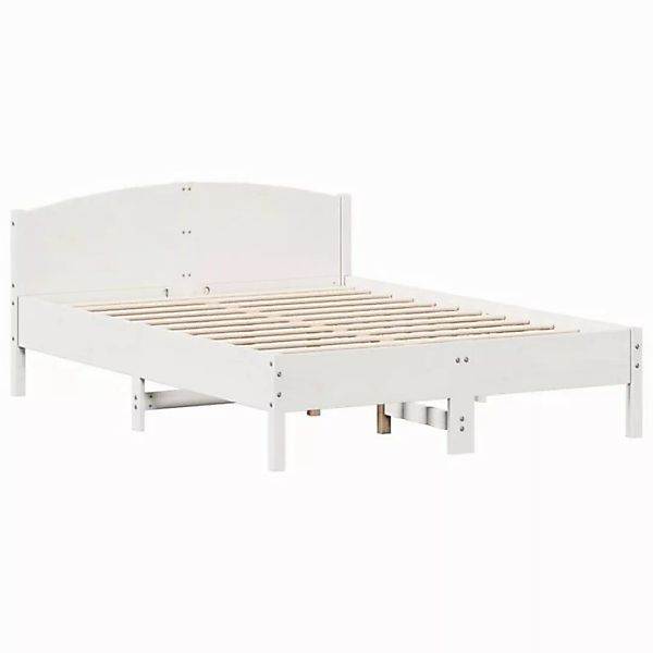 vidaXL Bettgestell Massivholzbett mit Kopfteil Weiß 135x190 cm Kiefer Bett günstig online kaufen