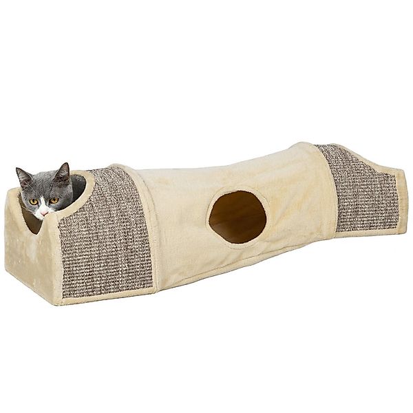 PawHut Katzentunnel beige Spanplatte B/H/L: ca. 38x29x107 cm günstig online kaufen