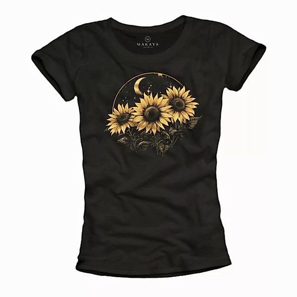 MAKAYA Print-Shirt Damen Blumenmuster Kurzarm Sonnenblumen Top Blumen Obert günstig online kaufen