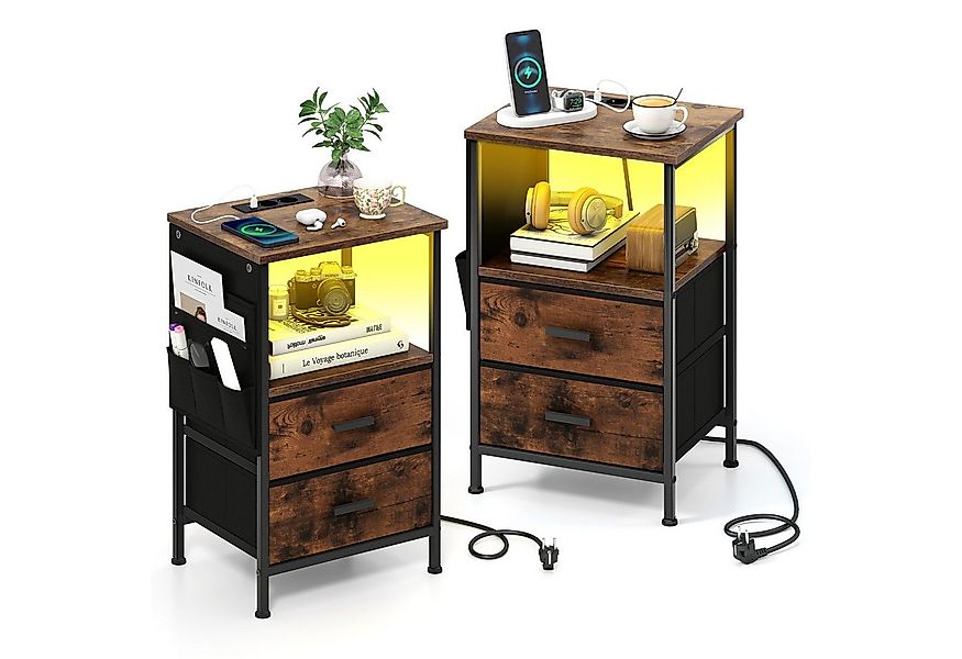 COSTWAY Nachttisch (2-St), mit LED, Ladestation, USB-Anschlüsse&Schubladen günstig online kaufen