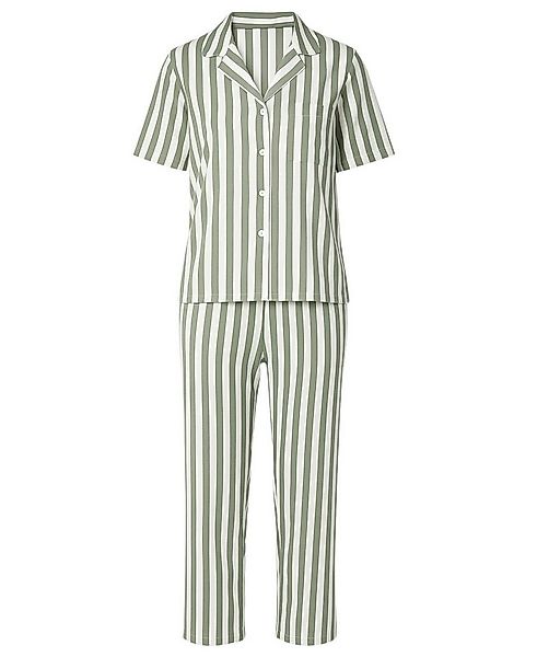 fashionshowcase Schlafanzug Damen Pyjama – Hausanzug grün weiß gestreift ku günstig online kaufen