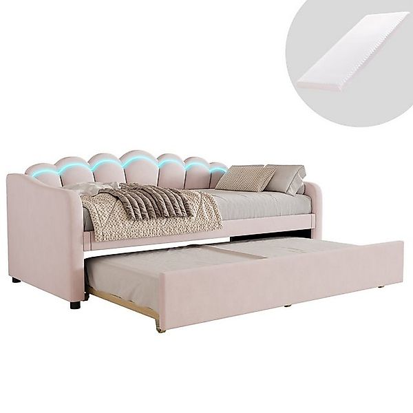 HAUSS SPOLE Schlafsofa mit ausziehbarem Bett, Umgebungslicht, Samt Rosa mit günstig online kaufen