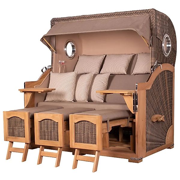 bene,iving Strandkorb Komplettset Ammersee Grande XXL Teak Bullauge PE grau günstig online kaufen