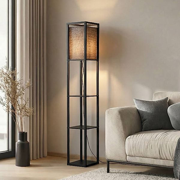 Lindby Stehleuchte Birta, schwarz, Regal, Holz, 159 cm günstig online kaufen