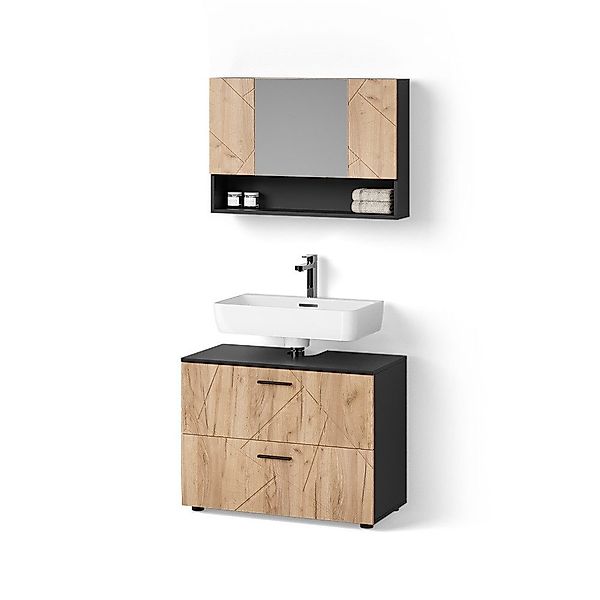 Livinity® Badmöbel-Set Ronco, Goldkraft Eiche/Anthrazit/Anthrazit, 2 günstig online kaufen