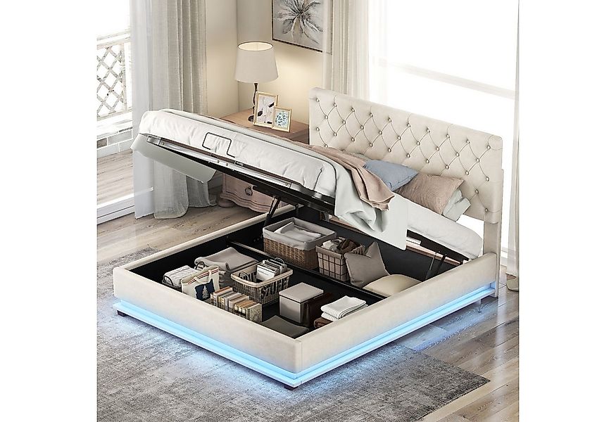 TavilaEcon Polsterbett Doppelbett Stauraumbett mit Hydraulisch, LED in dive günstig online kaufen