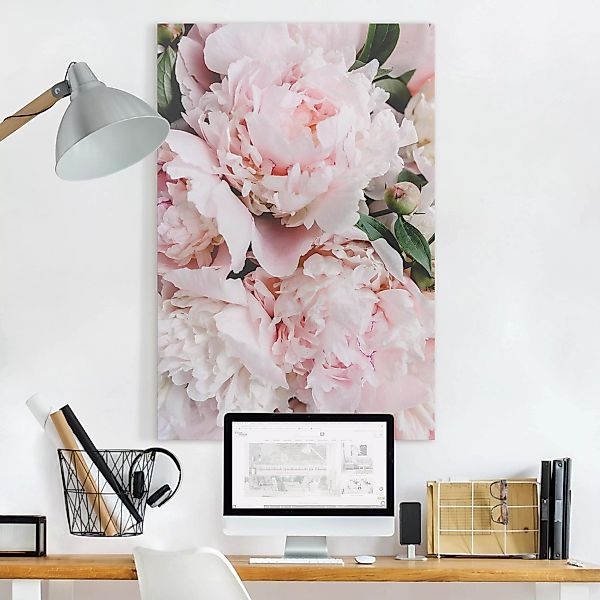 Leinwandbild Blumen - Hochformat Pfingstrosen Hellrosa günstig online kaufen