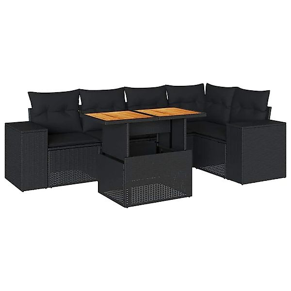 vidaXL 6-Tlg Garten-Sofagarnitur mit Kissen Schwarz Poly Rattan 3327373 günstig online kaufen