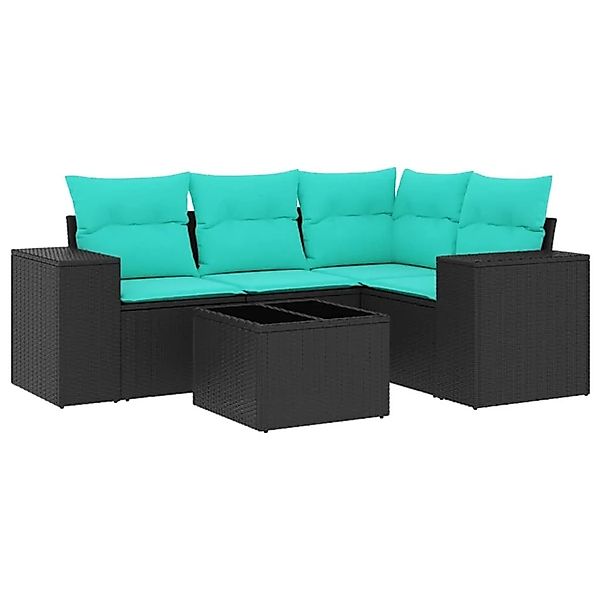 vidaXL 5-Tlg Gartensofa-Set mit Kissen Schwarzes Polyrattan 3222516 günstig online kaufen