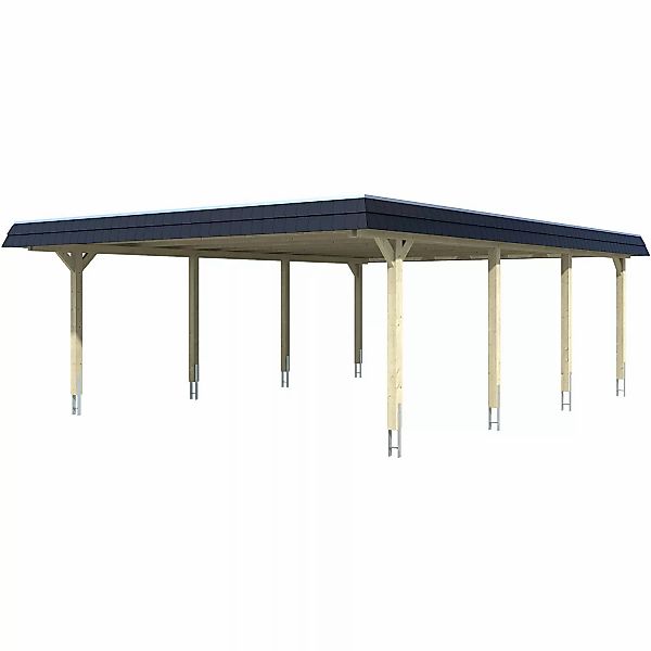 Skan Holz Doppelcarport Wendland Natur 630 x 879 cm Alu-Dach Blende Schwarz günstig online kaufen