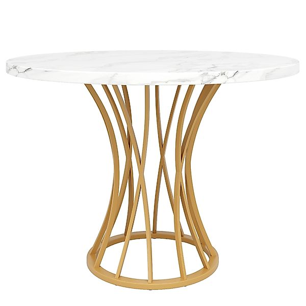 Runder Esstisch für 4 Personen, MDF Tischplatte, 80x80x76 cm, Weiß+Gold günstig online kaufen