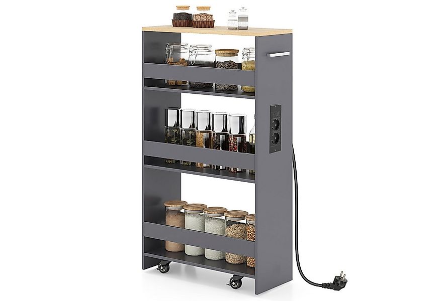COSTWAY Küchenwagen, Nischenwagen 20cm breit schmal mit Ladestation Holz günstig online kaufen