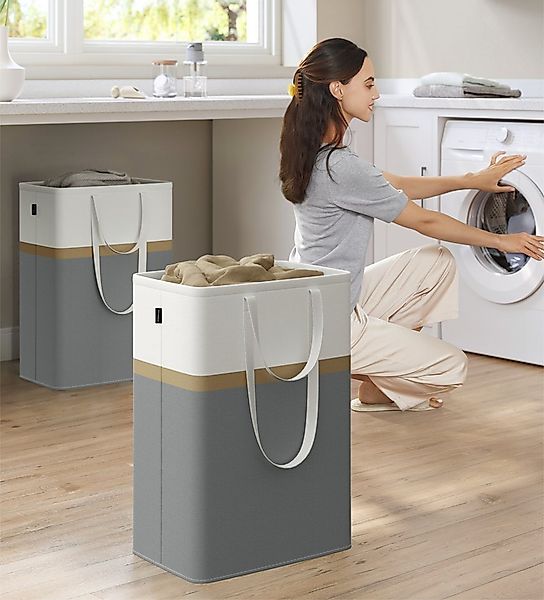 SONGMICS Wäschekorb, 2er Set, 110 L Wäschesammler faltbar, leicht zu tragen günstig online kaufen