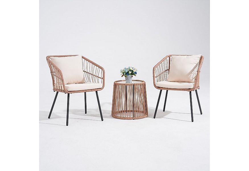 JOIVI Balkonset Outdoor 3-tlg Balkon Set, Bistro Set, Rattan Gartenmöbel mi günstig online kaufen