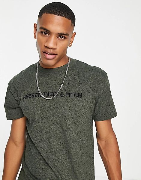 Abercrombie & Fitch – T-Shirt in Grün mit gummiertem Logo auf der Brust günstig online kaufen