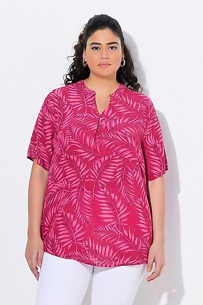 Ulla Popken Tunika Bluse Palmen A-Linie V-Ausschnitt Halbarm Krepp günstig online kaufen