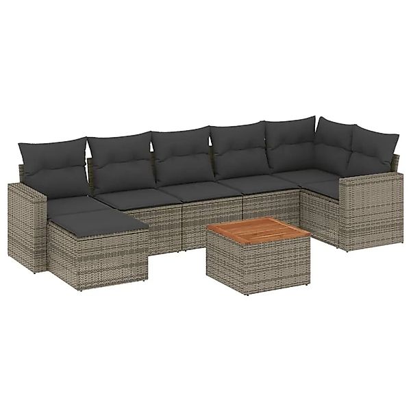 vidaXL 8-Tlg Garten-Sofagarnitur mit Kissen Grau Poly Rattan 3224233 günstig online kaufen