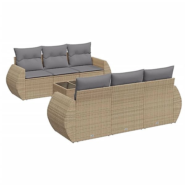 vidaXL 7-Tlg Garten-Sofagarnitur mit Kissen Beige Poly Rattan 3253446 günstig online kaufen