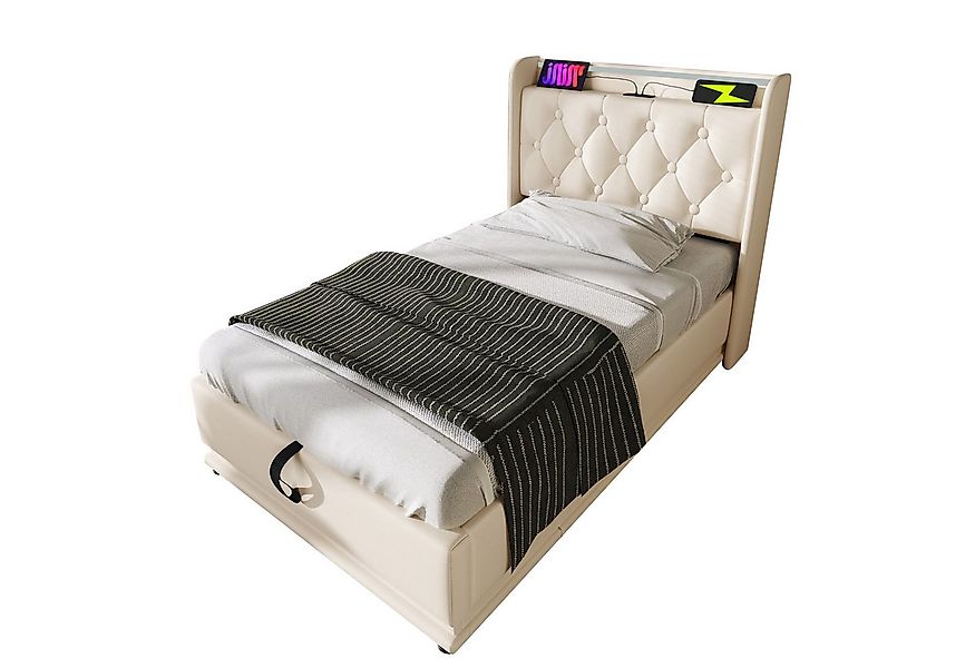 TavilaEcon Boxspringbett mit gepolstertem Kopfteil, 360° LED, USB Typ-C, hy günstig online kaufen