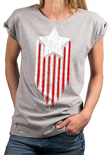MAKAYA Print-Shirt Vintage Amerika Fahne amerikanische Flagge Damen Top Kur günstig online kaufen