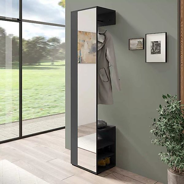 Garderobe mit Spiegelfront in Anthrazit 184 cm hoch - 40 cm breit günstig online kaufen