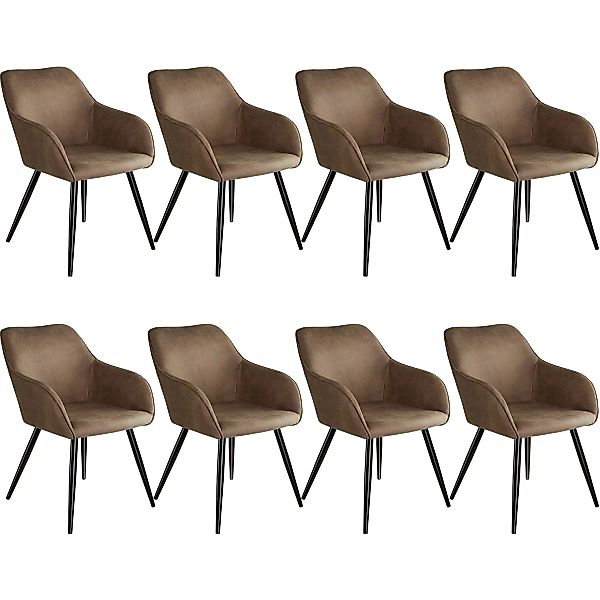 8er Set Stuhl Marilyn Stoff, schwarze Stuhlbeine - braun/schwarz günstig online kaufen
