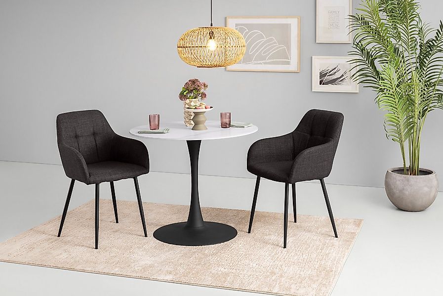 HELA Essgruppe MOSEL, (3-tlg), Tisch 90x75 cm, Platte rund, gesinterter Ste günstig online kaufen