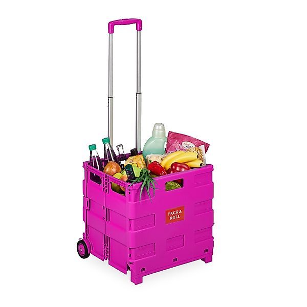 relaxdays Einkaufstrolley Klappbarer Einkaufstrolley, Pink günstig online kaufen