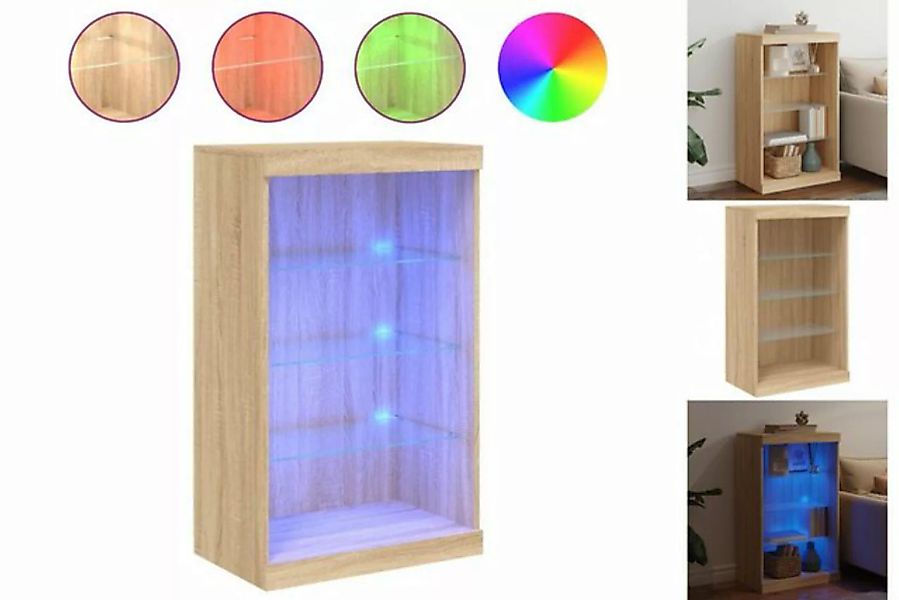 vidaXL Vitrine Sideboard mit LED-Leuchten Sonoma-Eiche 60,5x37x100 cm Glas günstig online kaufen