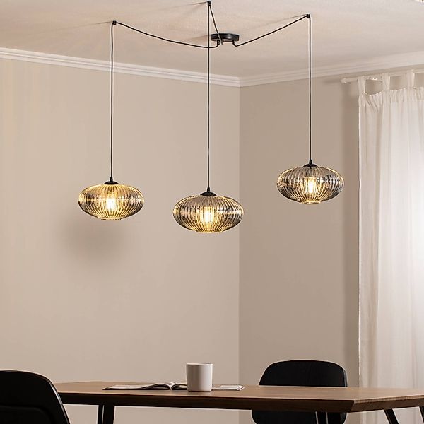 Hängelampe Origo, rauchfarben, dezentral, Glas, 3-flg. günstig online kaufen