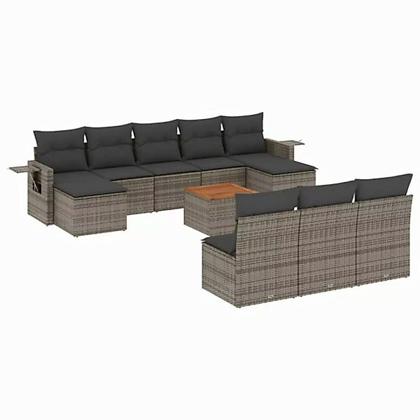 vidaXL Sofaelement 11-tlg. Garten-Sofagarnitur mit Kissen Grau Poly Rattan günstig online kaufen