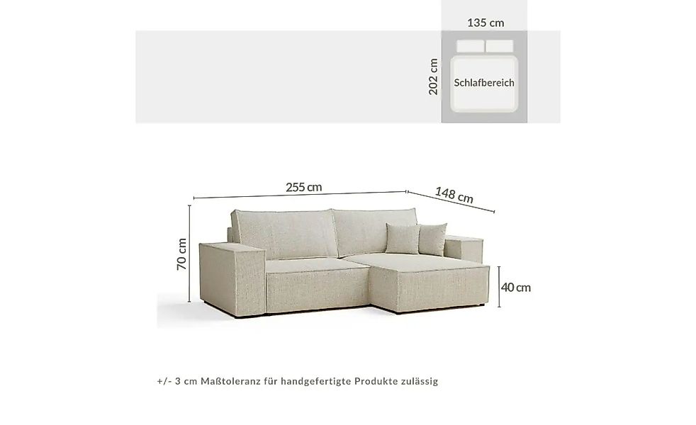 Ecksofa   ¦ beige ¦ Maße (cm): B: 255 H: 70 Polstermöbel > Sofas > Ecksofas günstig online kaufen