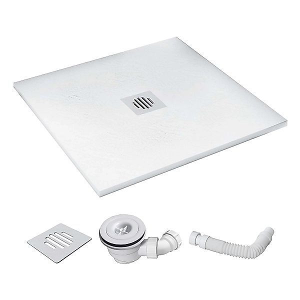 AICA 80x80x3cm Weiß Schiefer Effekt Duschwanne mit Plastik Ablaufabdeckung günstig online kaufen
