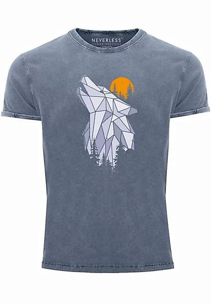 Neverless Print-Shirt Herren Vintage Shirt Polygon Print Wolf Wald Outdoor günstig online kaufen