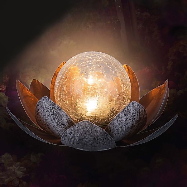 BURI Gartenfigur Solar Lotusblume aus Metall günstig online kaufen