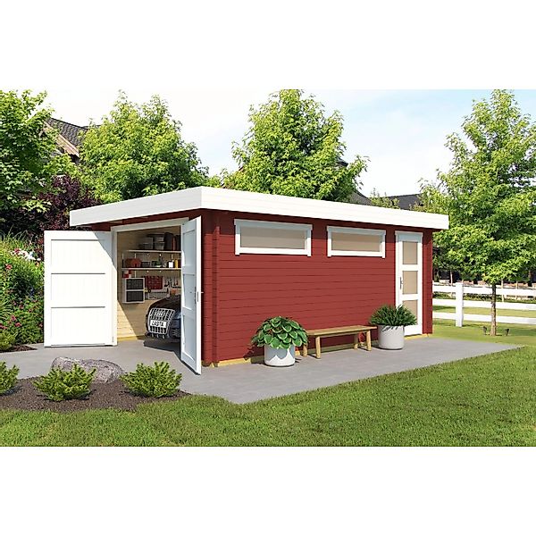 Lasita Garage Canberra mit Holztor 360 cm x 540 cm Schwedenrot günstig online kaufen
