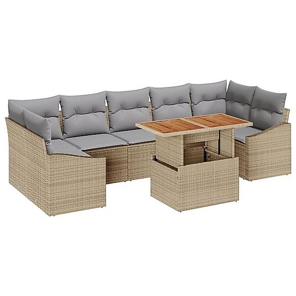 vidaXL Loungesofa 8-teiliges Garten Essset mit Kissen Beige Poly Rattan, 8 günstig online kaufen