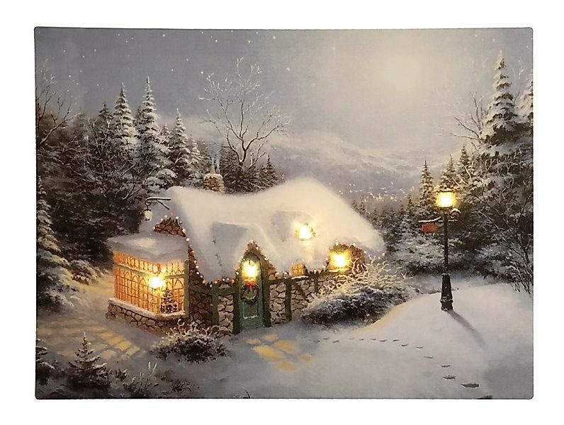 LED Bild Winter Weihnachten Berghütte Winterlandschaft Beleuchtet 28x38cm günstig online kaufen