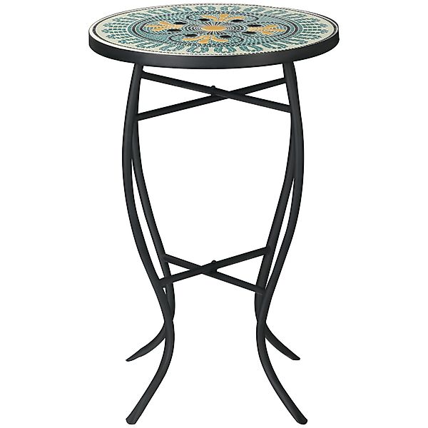Outsunny Runder Gartentisch aus Metall mit Blumenmosaik-Ablage, Ø35,5x53,5c günstig online kaufen