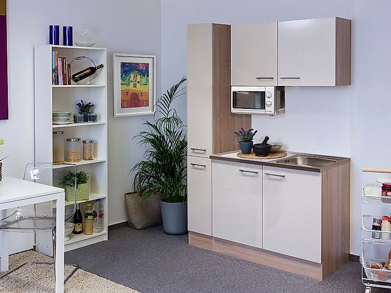 Flex-Well Singleküche 130 cm Orlando Kaschmir Glanz-Sonome Eiche günstig online kaufen