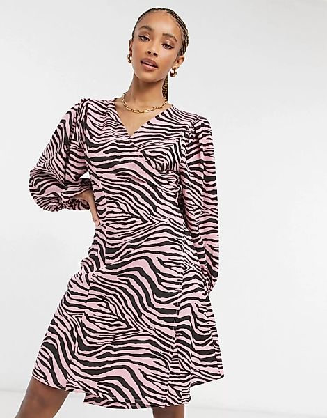 Only – Mini-Wickelkleid mit rosa Zebramuster günstig online kaufen