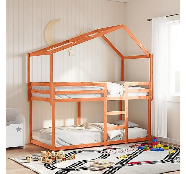 vidaXL Bett, Etagenbett mit Dach Wachsbraun 80x200 cm Massivholz Kiefer günstig online kaufen