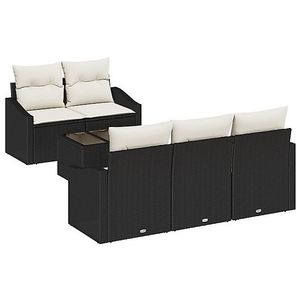 vidaXL Loungesofa 6-teiliges Garten-Sofa-Set mit Kissen Schwarz Poly-Rattan günstig online kaufen