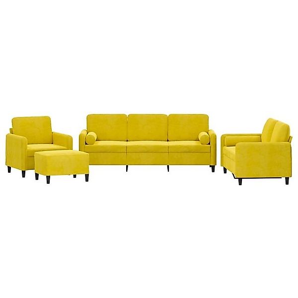 vidaXL Sofa 4-tlg. Sofagarnitur mit Kissen Gelb Samt günstig online kaufen