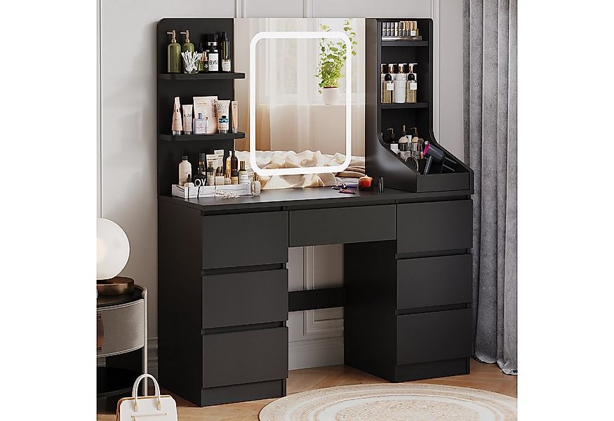 Furnicopia Schminktisch Einstellbare Helligkeit mit 7 Schubladen und 8 offe günstig online kaufen