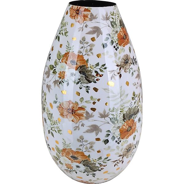 Vase Flora mit Blumenmuster Ø 15 cm x 28 cm Weiß günstig online kaufen