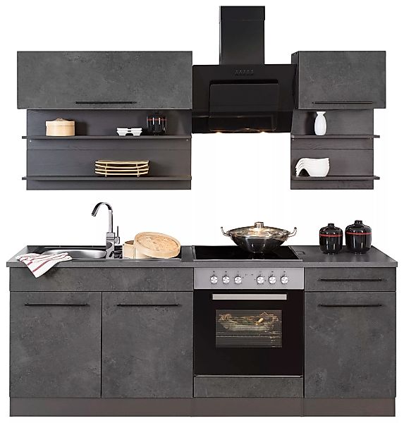 HELD MÖBEL Küchenzeile "Tulsa", Breite 210 cm, schwarze Metallgriffe, hochw günstig online kaufen